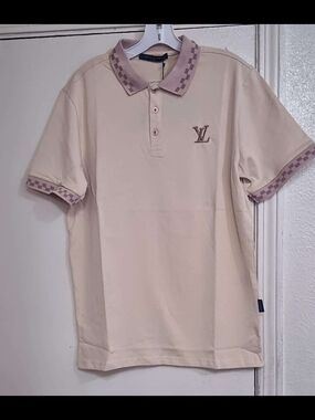 Louis Vuitton Cream Polo with Taupe Check Trim
